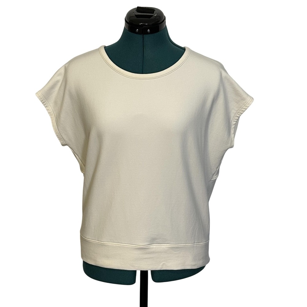 Athleta Sweatshirt Womens Large White Short Sleeve Open‎ Back Cutout Top Yoga